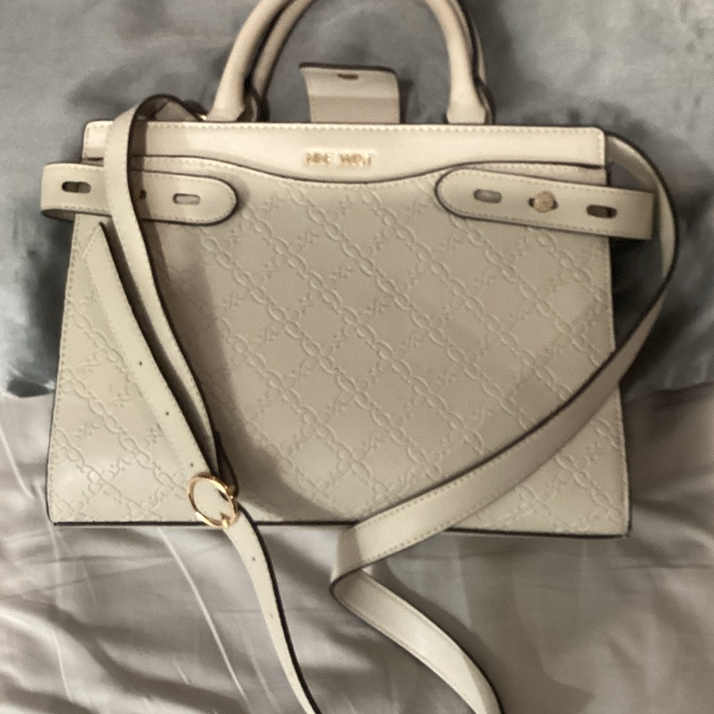 Nine West Ivory Satchel with Gold Accents